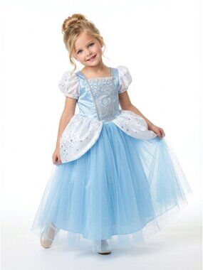 Girls Cinderella Princess Costume Dress Ice Blue White Tulle Birthday Party